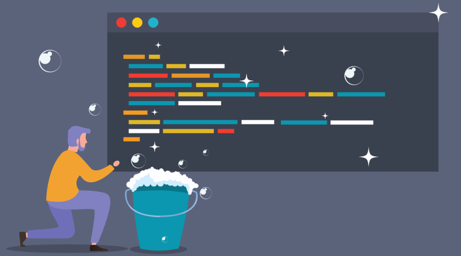 A picture of a website codebase being cleaned up by writing good code